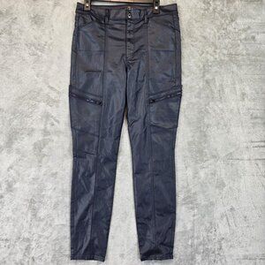 White House Black Market Pants Womens 12 Blue Skinny Cargo Waxed Stretch Modal